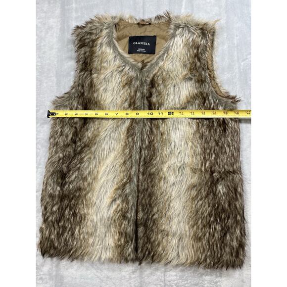 Boho Glam Faux Fur Vest Sz M Variegated Brown Silver Fox Hippie Party Rock Star - Picture 7 of 10